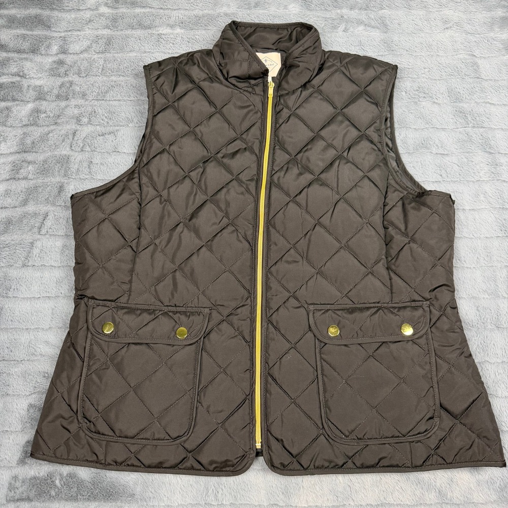 St. Johns Bay Womens Quilted Vest Brown Full Zip Snap Pockets XL 76151-0